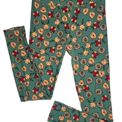 LuLaRoe Womens Leggings Deer Owl Fox Bear Green Buttery Soft One Size